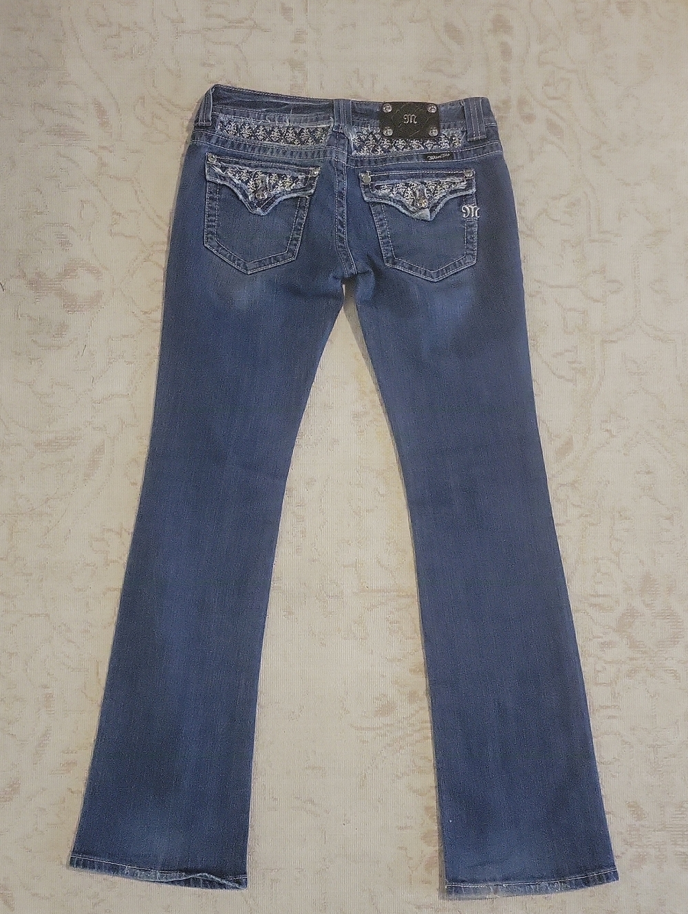 Miss me jeans sz 29 embellished fleur de Lis boot cute blue jeans  JP5002849